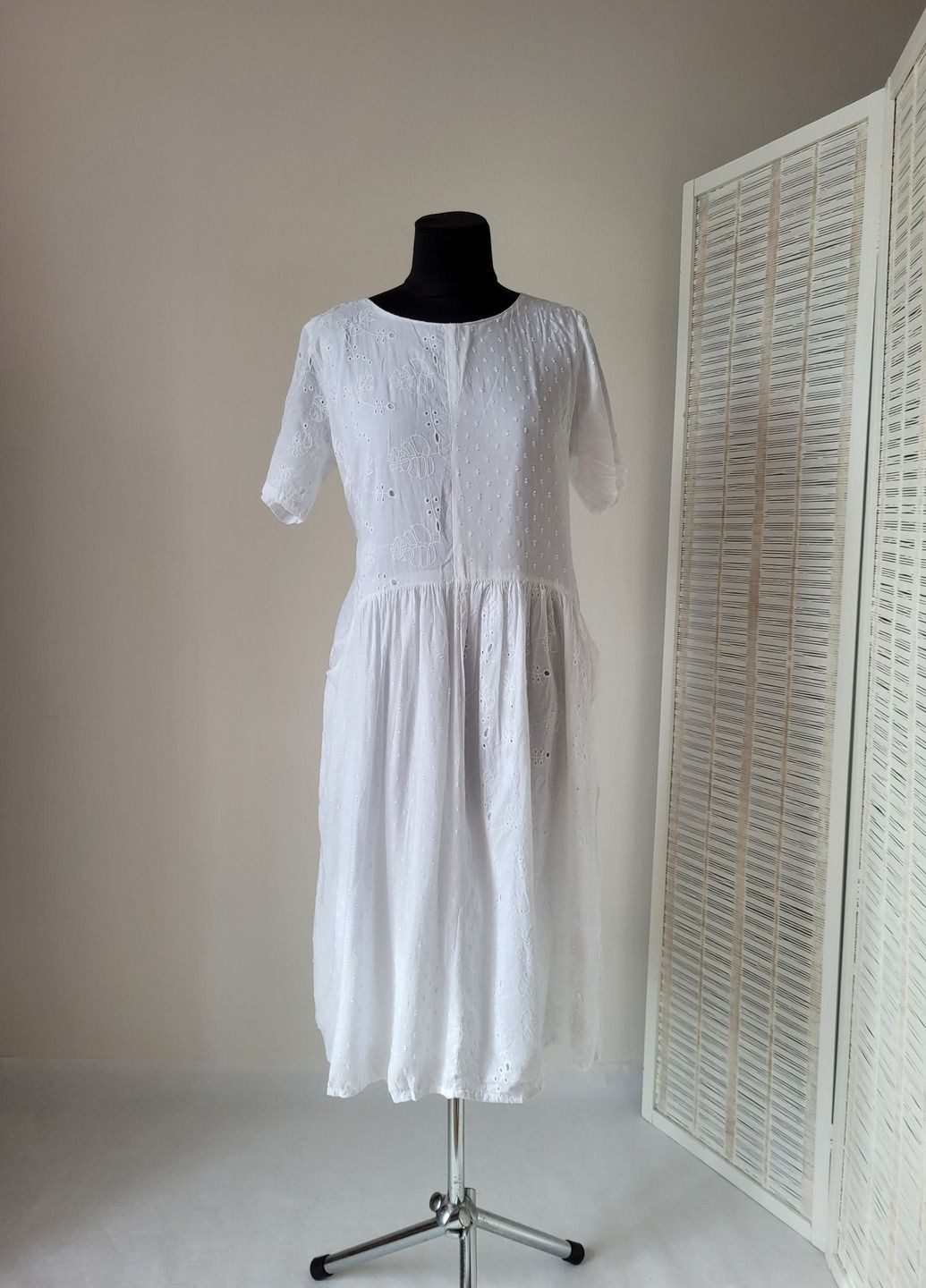 Білий святковий, повсякденний, домашній, пляжна, кежуал жіноча літня сукня з карманами та підкладкою No Brand однотонна