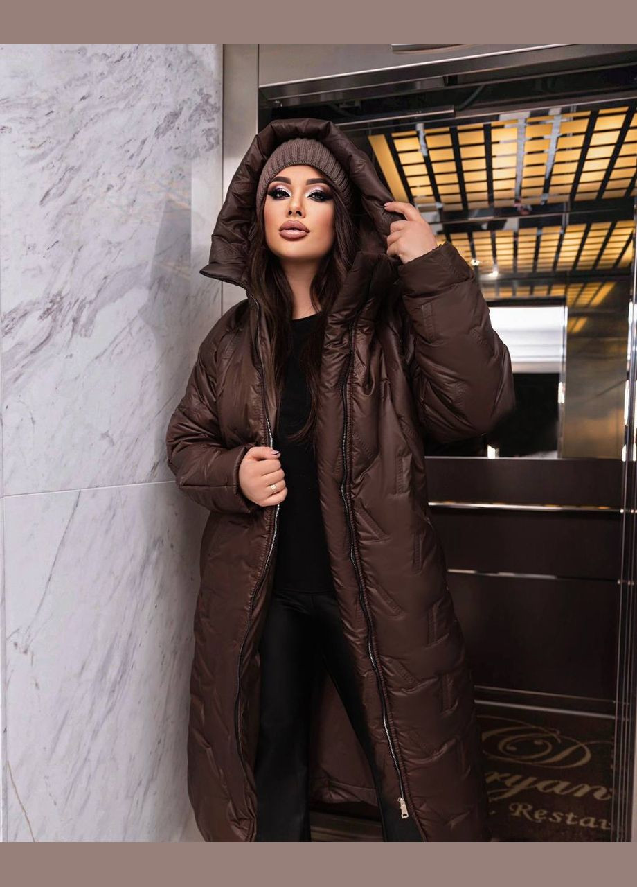 Коричнева зимня жіноче стьобане тепле пальто колір шоколад New Trend