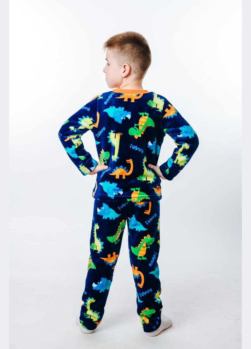 Темно-синяя всесезон теплая пижама для мальчика дракончик свитшот + брюки Україна