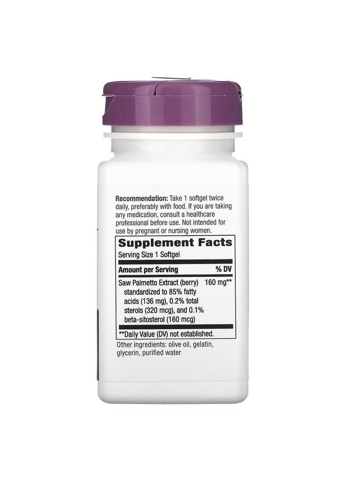Экстракт ягод сереноа Saw Palmetto, 60 капсул для поддержки предстательной железы Nature's Way (324419759)