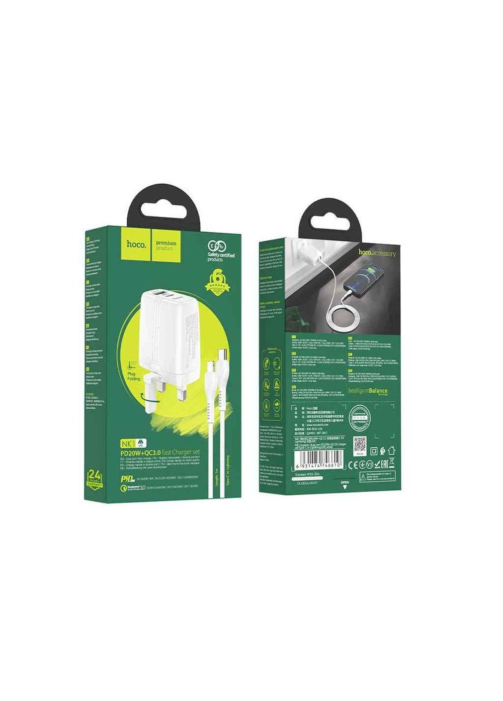 Мережевий зарядний пристрій « NK1 Superior» PD20WQC3.0 — (EU) ТМ Hoco (303416333)