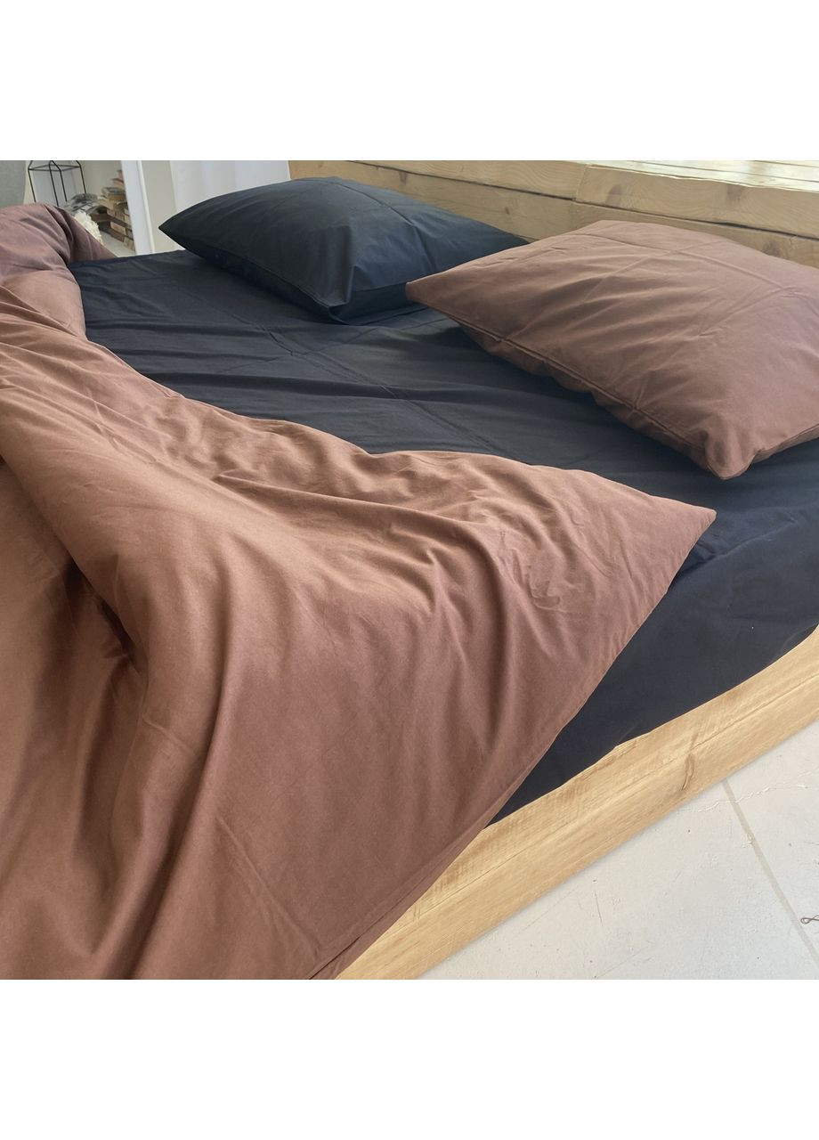 Постільна білизна з резинкою Шоколад+чорний ранфорс Двухспальний розмір, наволочки 50/70 No Brand (363194744)