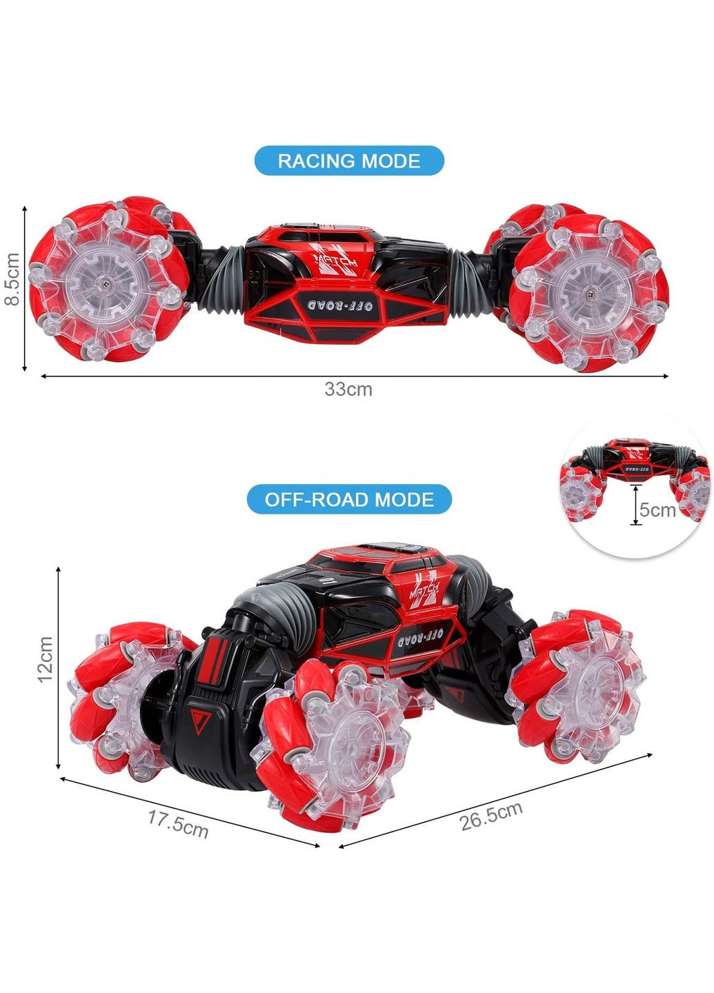 Машинка трюковий перевертень всюдихід 34 см на радіокеруванні від пульта та рукою SkidDing музичні Limo Toy (360544336)