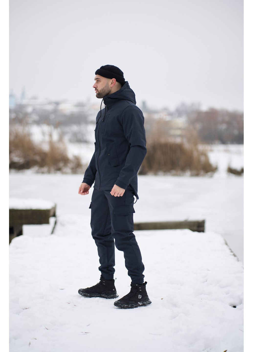 Чоловічий костюм Softshell синій — утеплений водовідштовхувальний комплект (куртка + штани) Intruder (367007682)
