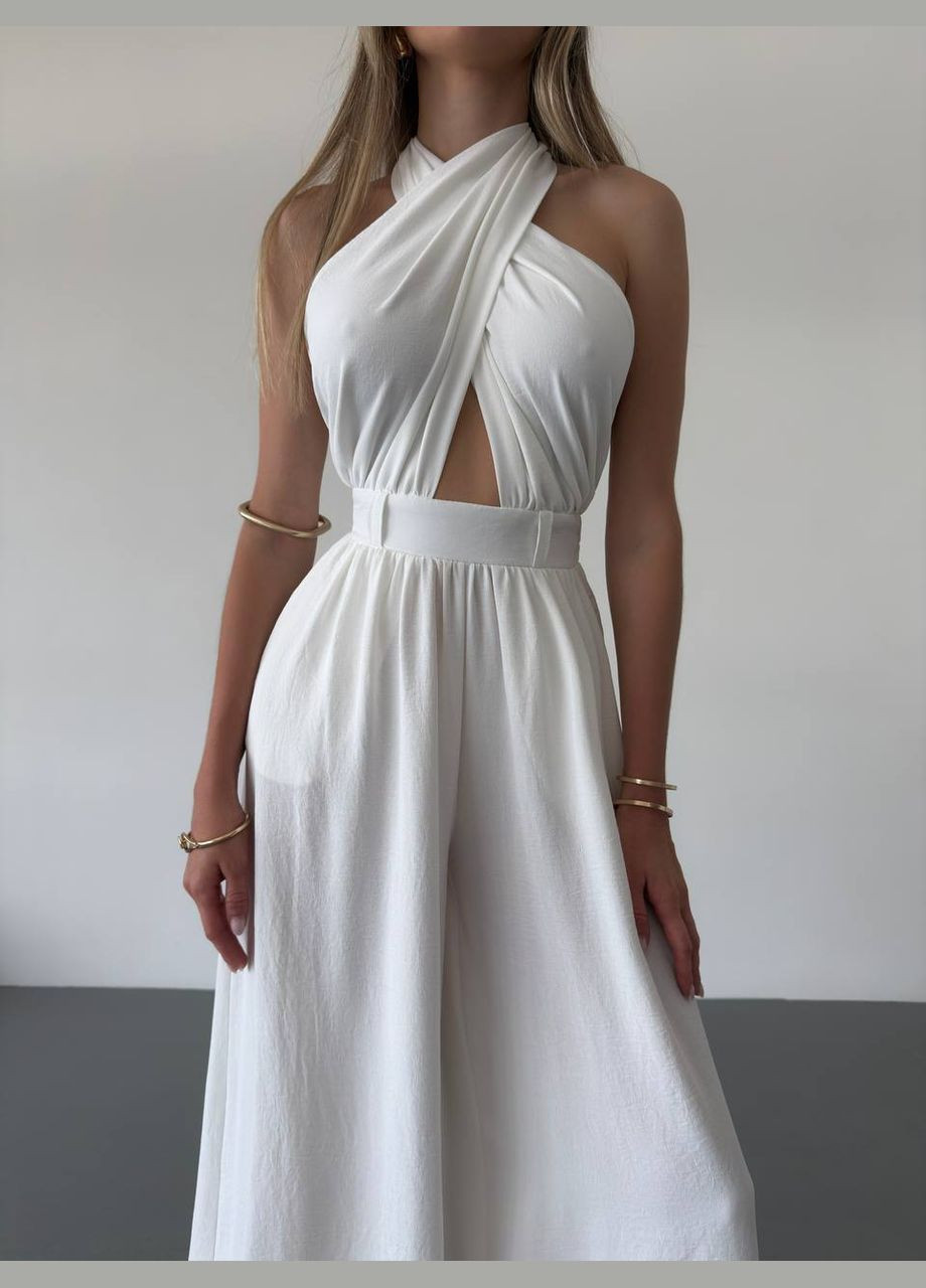 Жіночий комбінезон Asi.Store.ua комбінезон-брюки молочний коктейльний, вечірній, пляжний, кежуал креп