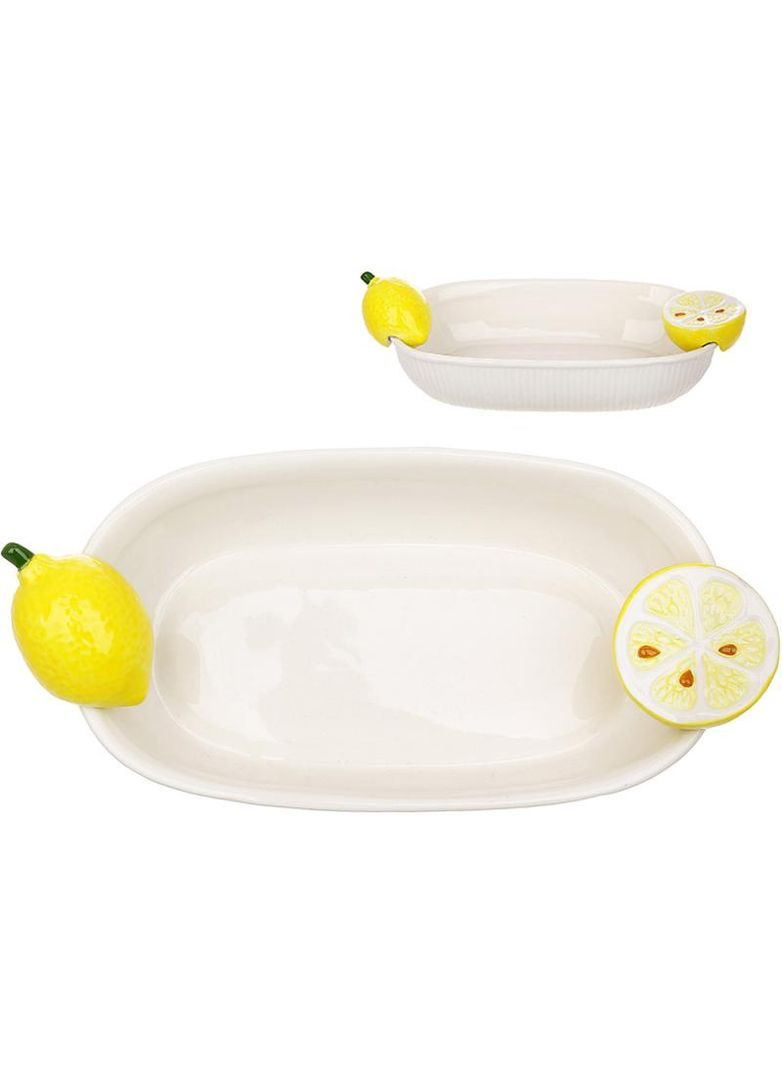 Сервірувальна салатниця керамічна Соковиті Лимони 350мл для салатів та закусок овальна форма 22х11см Bona (368976533)
