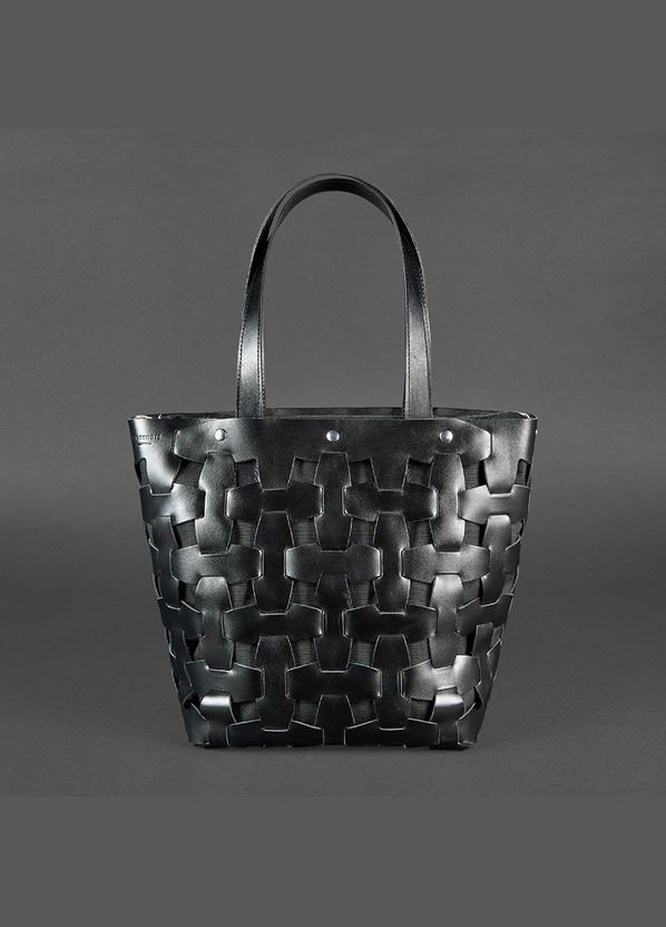 Шкіряна плетена жіноча сумка Пазл L вугільно-чорна (A-026664) BlankNote (327874140)