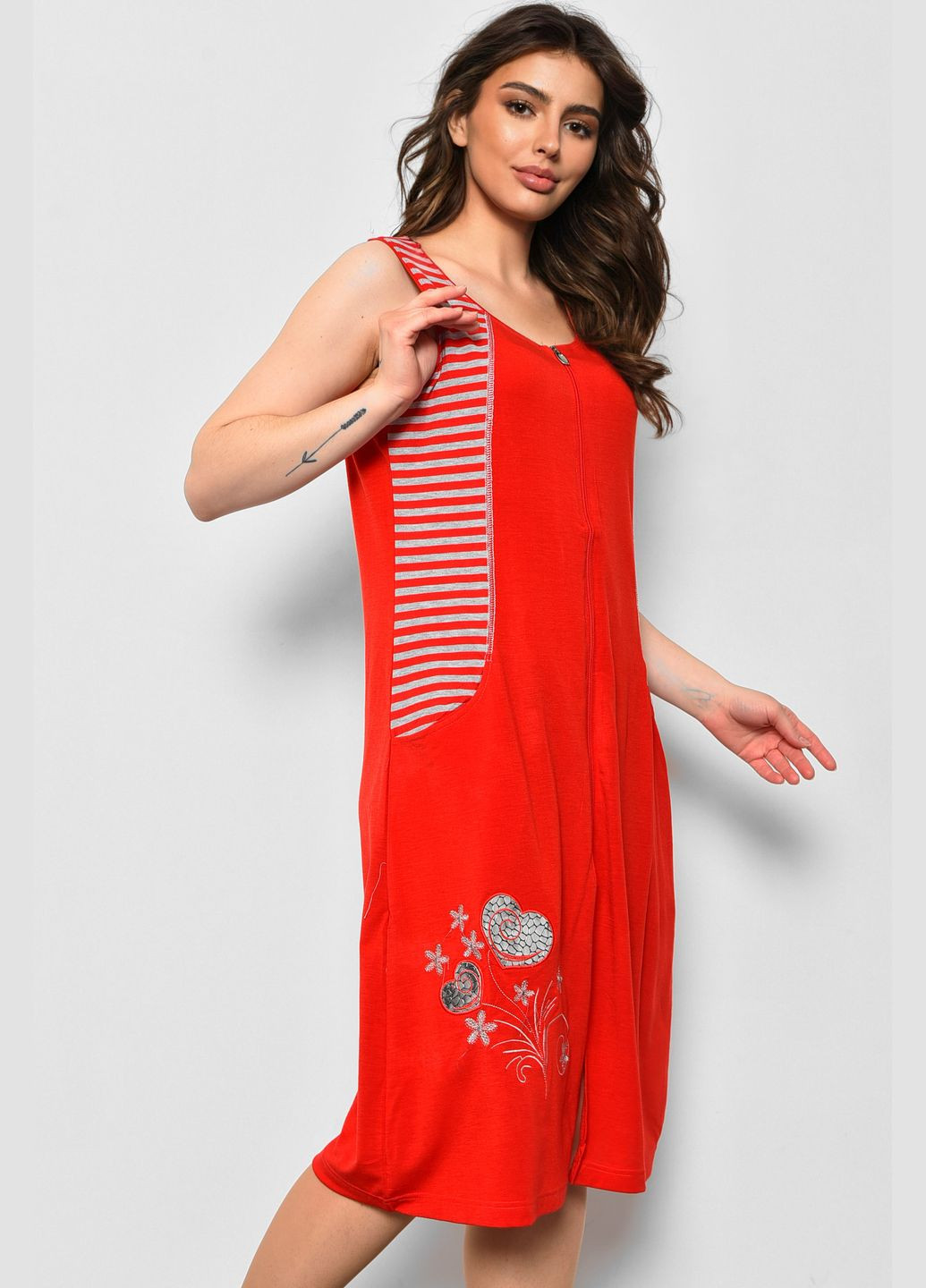 Халат жіночий напівбатальний літній червоного кольору Let's Shop (284667522)