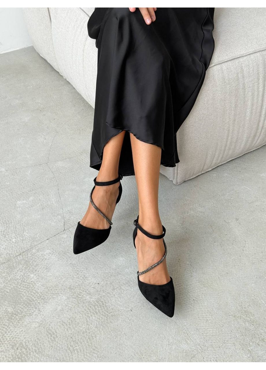 No Brand Жіночі туфлі зі зручною шпилькою еко замш чорний колір з ремінцем туфлі-човники чорний з, — демісезон (350933879)