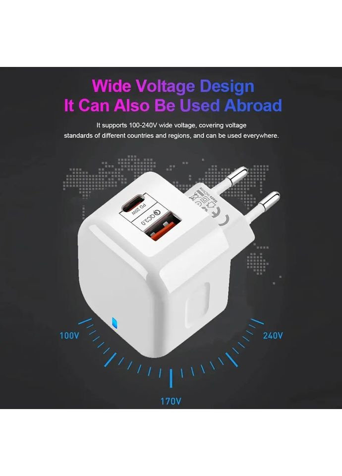Быстрая зарядка для телефона планшета USB адаптер два разъема USB и Type C 20W компактный размер Essager (368788639)
