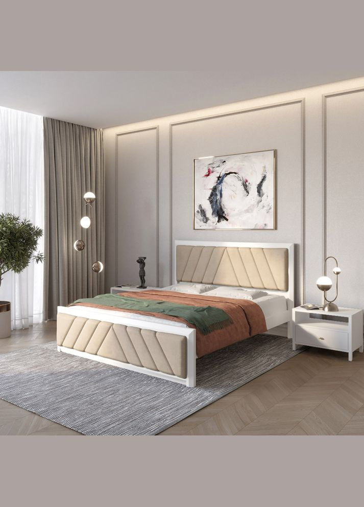 Двоспальне дерев'яне ліжко Барселона Б2 (RAL9003)/Аляска 23 (Бежевий) 140х200 см (MBG-12487) Mebigrand (368279496)