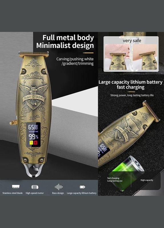 Машинка для стриження волосся й бороди акумуляторна HQ-299 Pro Золотиста + 3 насадки Rozia (312486073)