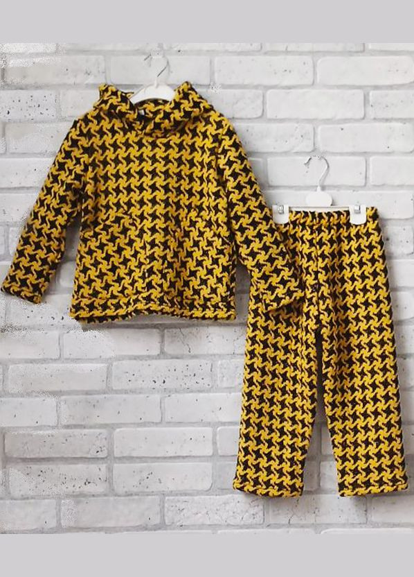 Жовтий зимній зимовий теплий дитячий костюм худі + в'язаний штани акрил No Brand