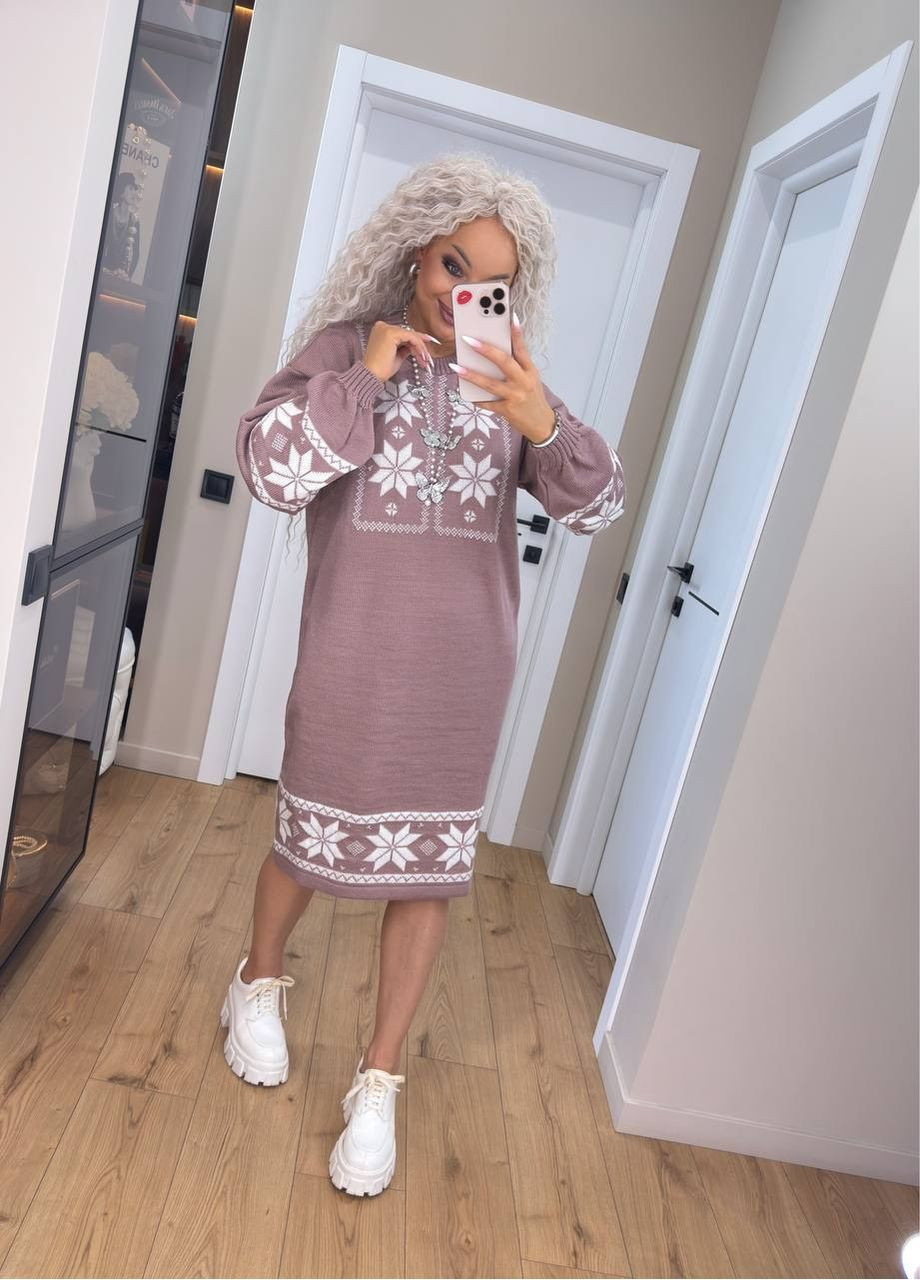 Пудровое праздничный, повседневный женское платье No Brand с геометрическим узором