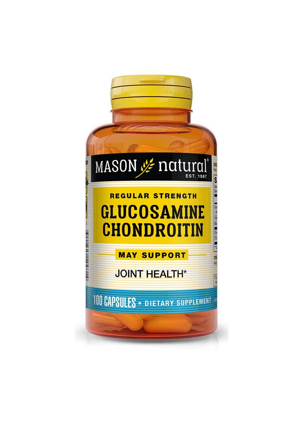 Препарат для суставов и связок Glucosamine Chondroitin Regular Strength, 100 капсул Mason Natural (293480534)