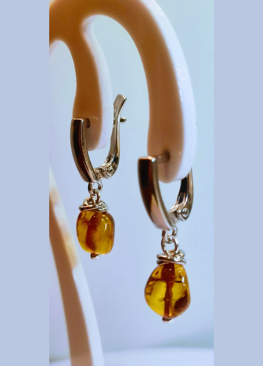 Сережки 2667 з натурального бурштину відтінок медовий MINOV (311310501)