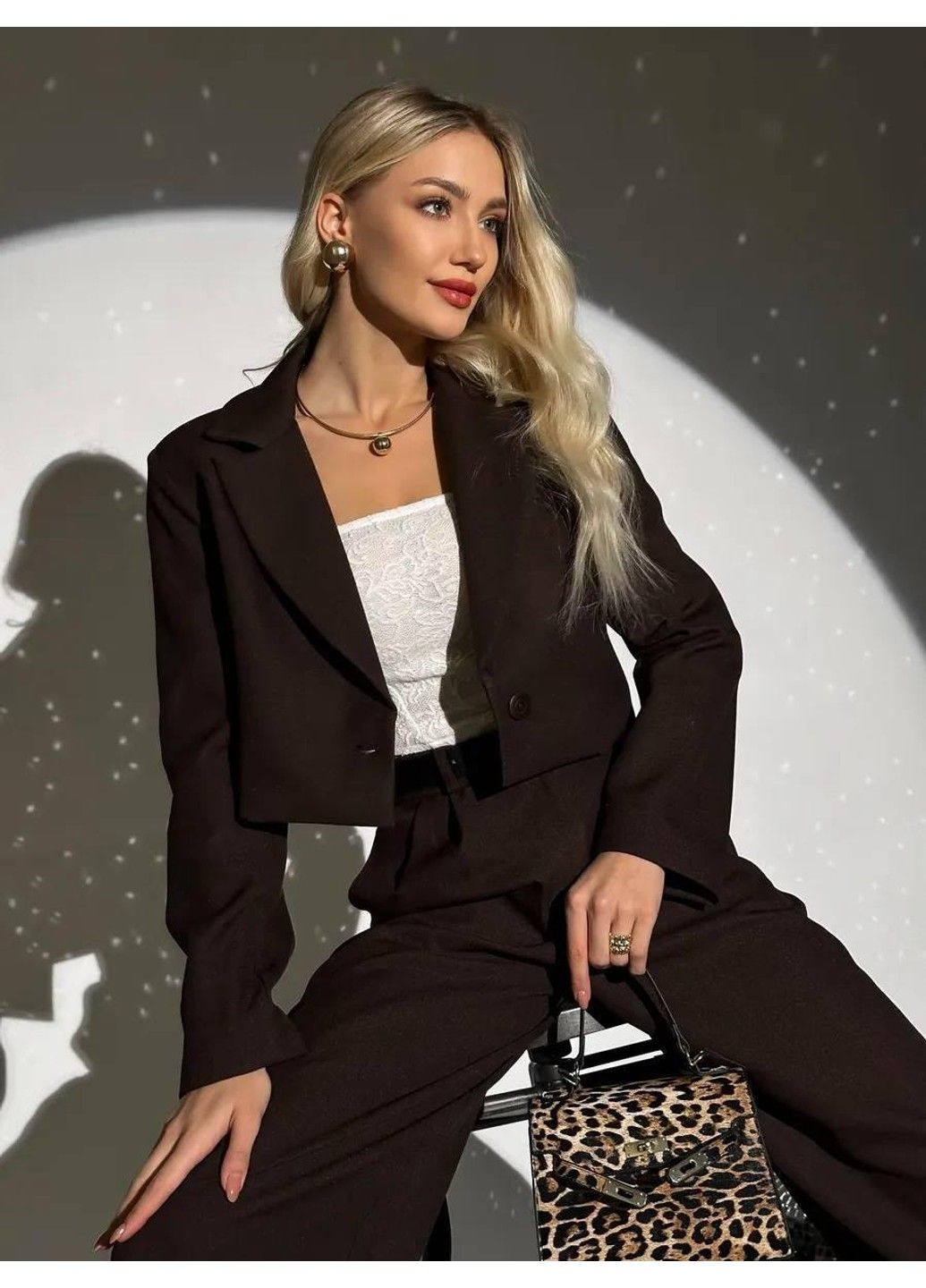 Брючний костюм зі штанами палаццо та вкороченим піджаком з плечиками,арт МІВ 239,шоколад, розмір 44-46 No Brand (355469550)