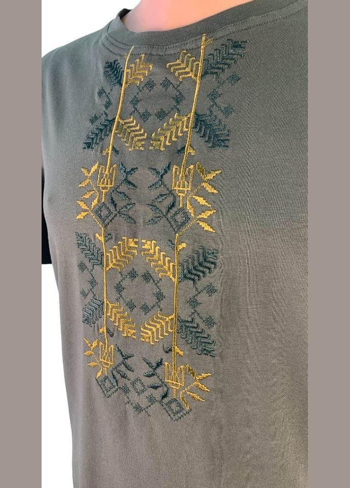 Хакі (оливкова) футболка love self кулір хакі вишивка соняшник р. 3xl (54) з коротким рукавом 4PROFI