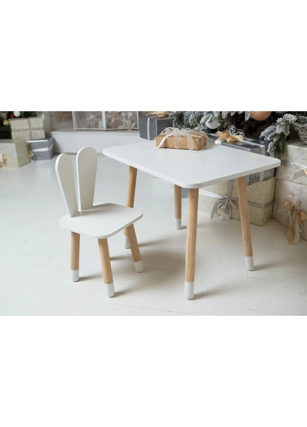 Дитячий прямокутний столик (Білий) та стільчик Зайчик (Білий) No Brand (331639500)