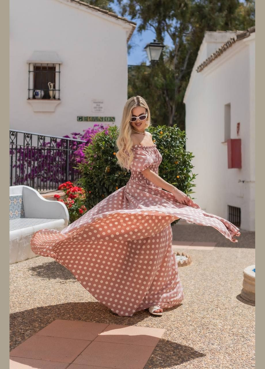 Пудровое повседневный, вечернее, кэжуал женское платье FINO Mode в горошек