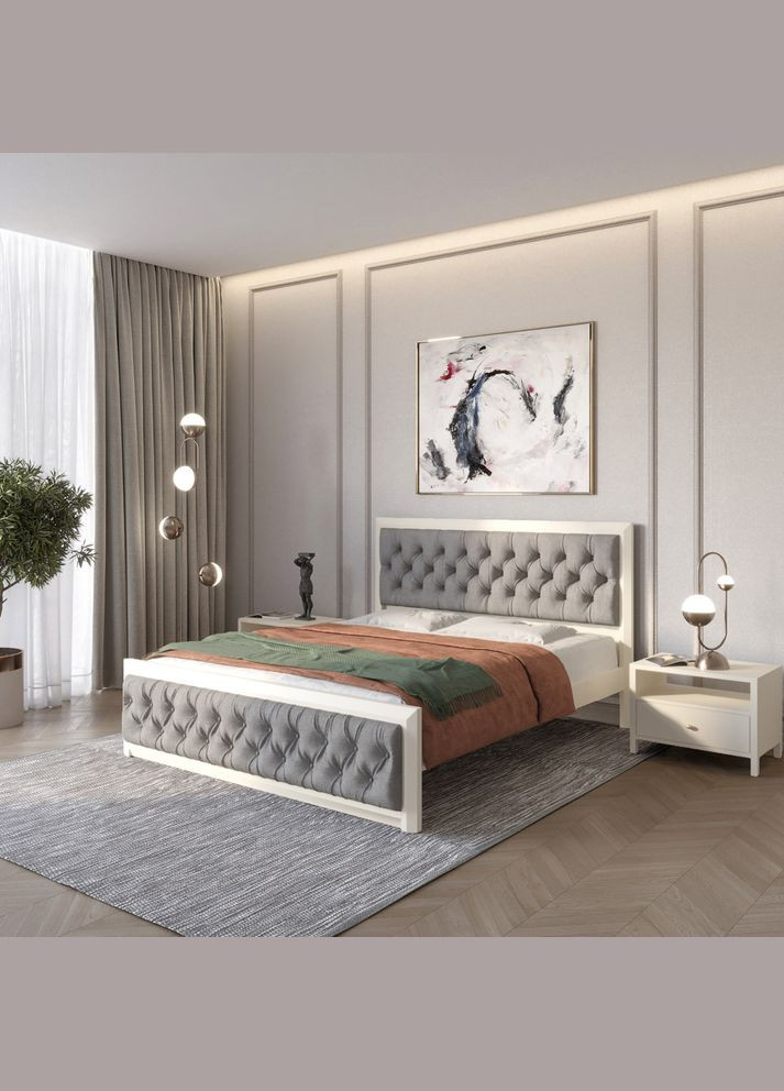 Двуспальная деревянная кровать Барселона Б3 (S0505Y30R)/Аляска 93 (Серый) 160х200 см (MBG-13809) Mebigrand (368279640)