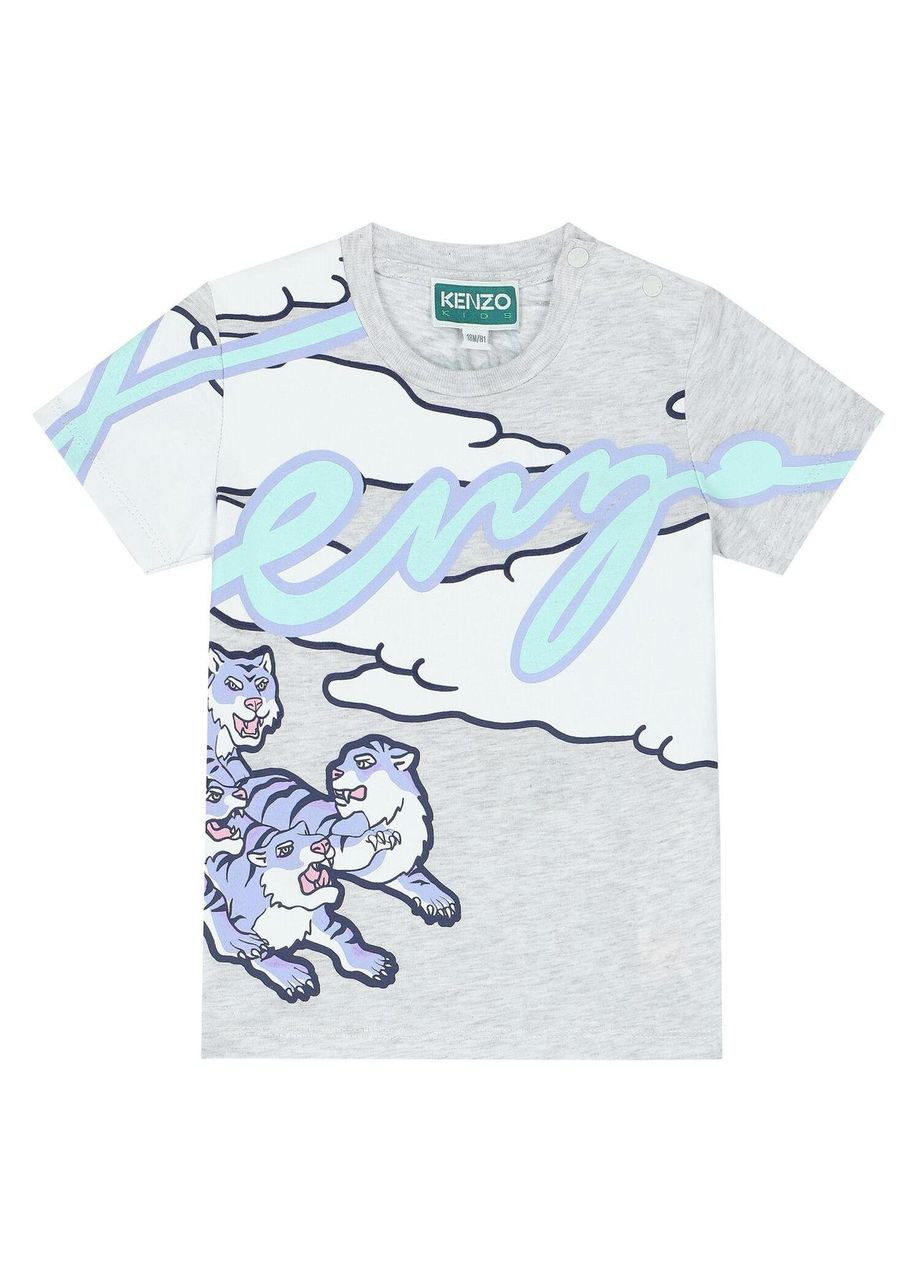 Серая демисезонная футболка арт. 05456, тигры, 98 см, 3 года Kenzo
