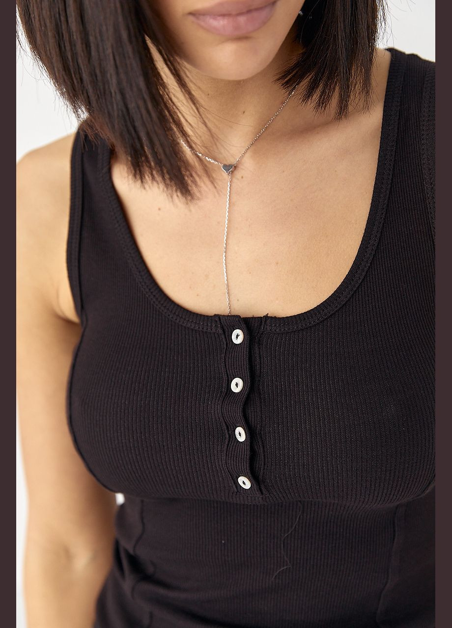 Приталенная майка в рубчик с декоративными швами - синий цвет Lurex — 324392796