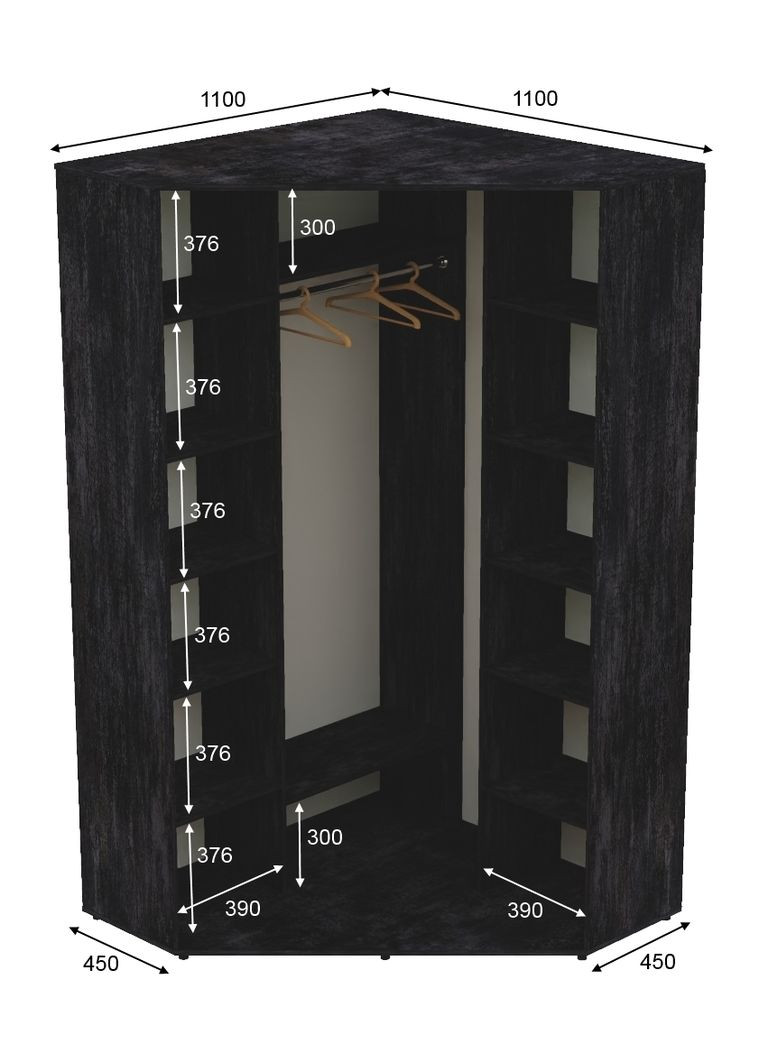 Шкаф-купе двухдверный угловой 110*110*230 Бетон темный 2 двери ДСП Угол-1 Алекса (360474968)
