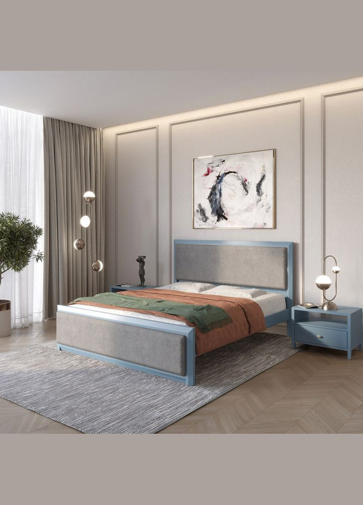 Двоспальне дерев'яне ліжко Барселона Б4 (S7010R90B)/Аляска 93 (Сірий) 180х190 см (MBG-14086) Mebigrand (368281907)