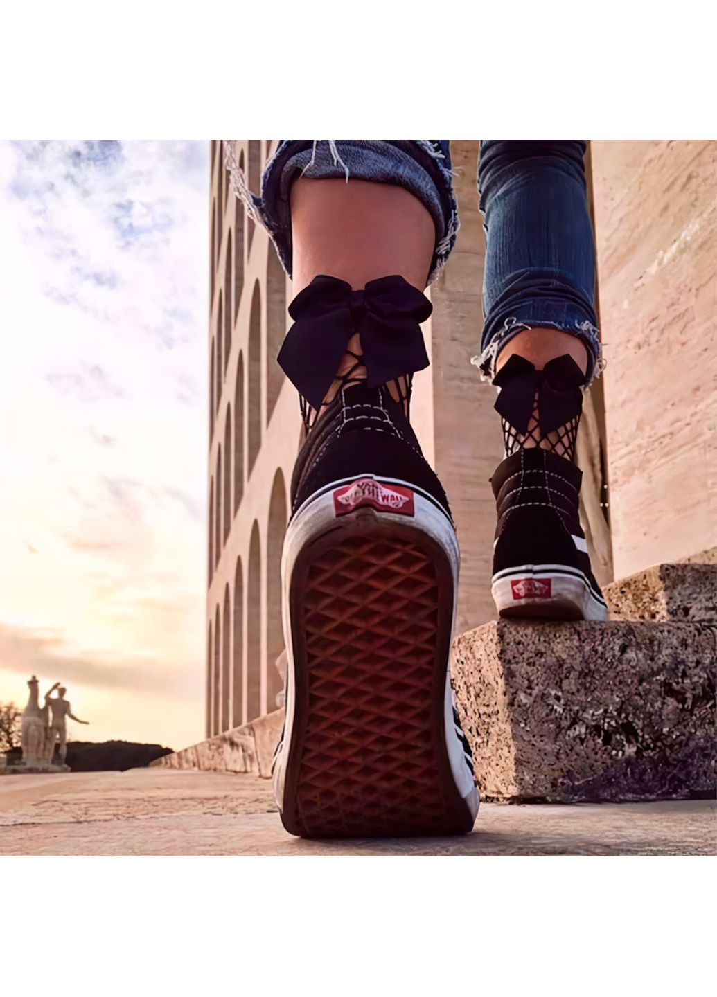 Чёрные чулочно-носочные изделия в сетку с бантиком xs-l черный (368892715)