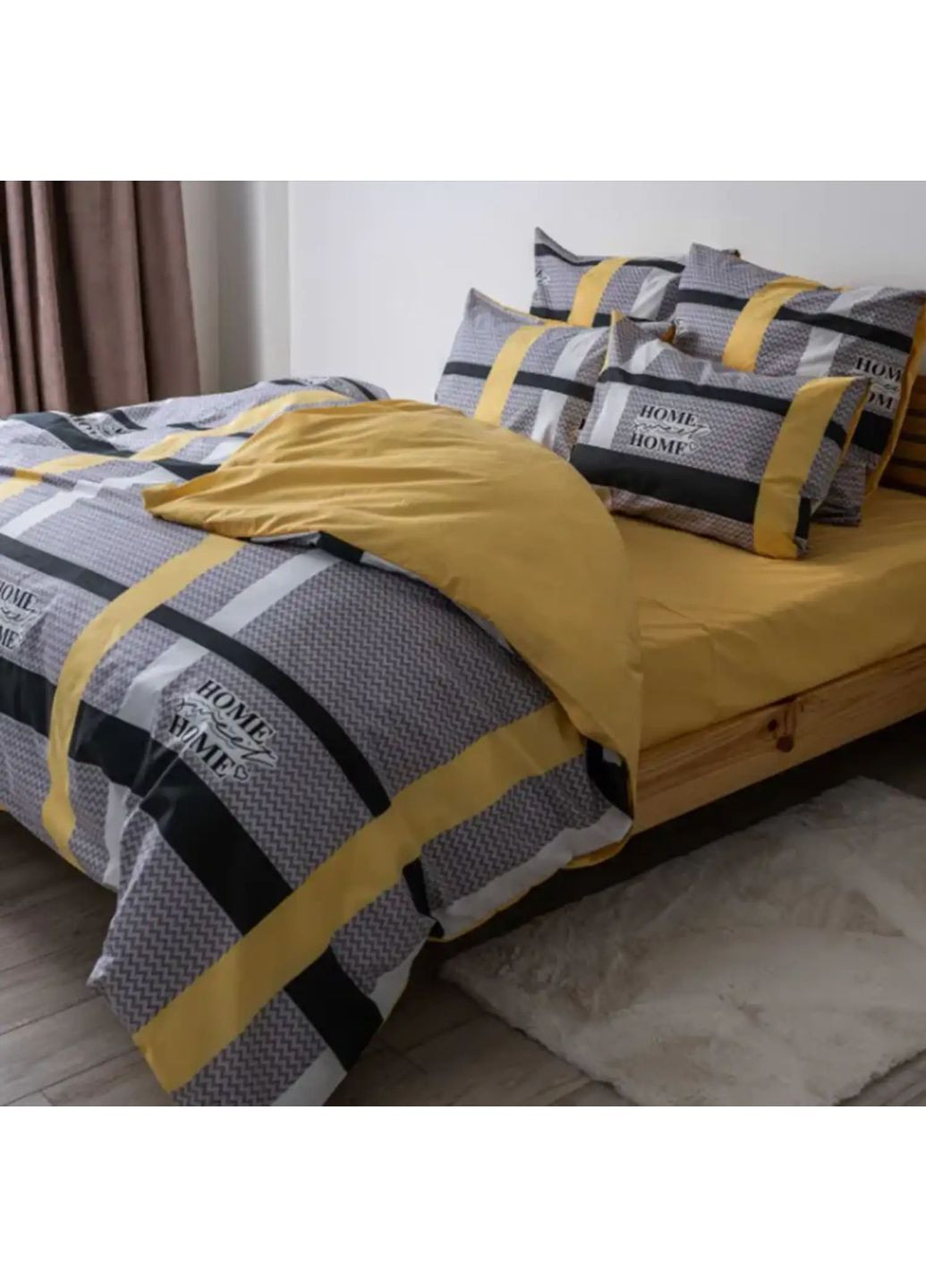 Євро комплект постільної білизни Бязь з наволочками 70*70 см, 115 гр/м2 Sunny Life Жовтий (19920200215) ТЕП (365851870)