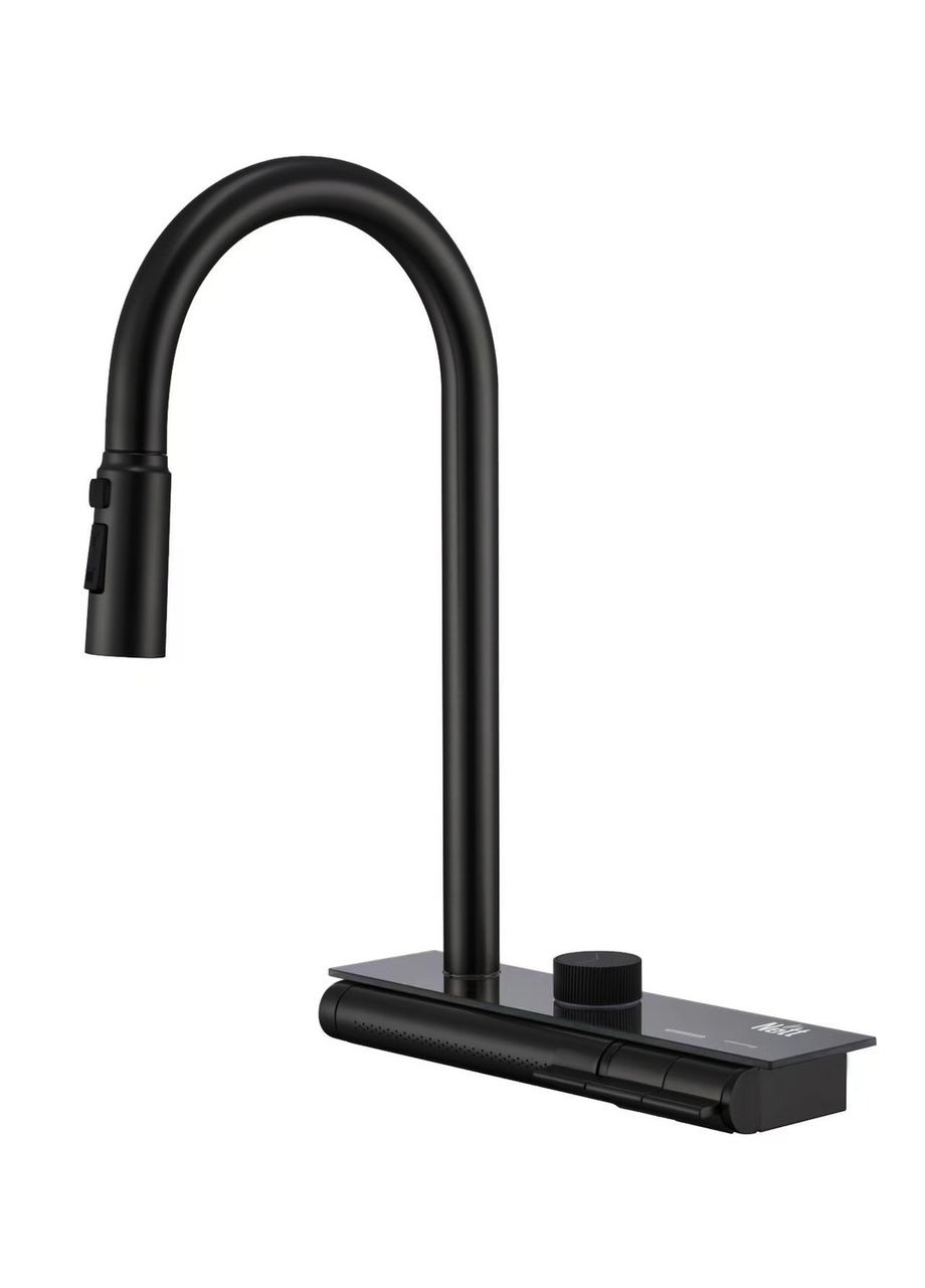 Кухонний змішувач чорний з водопадом/висувною лійкою нержавіючий OB-38 Nett (369475020)
