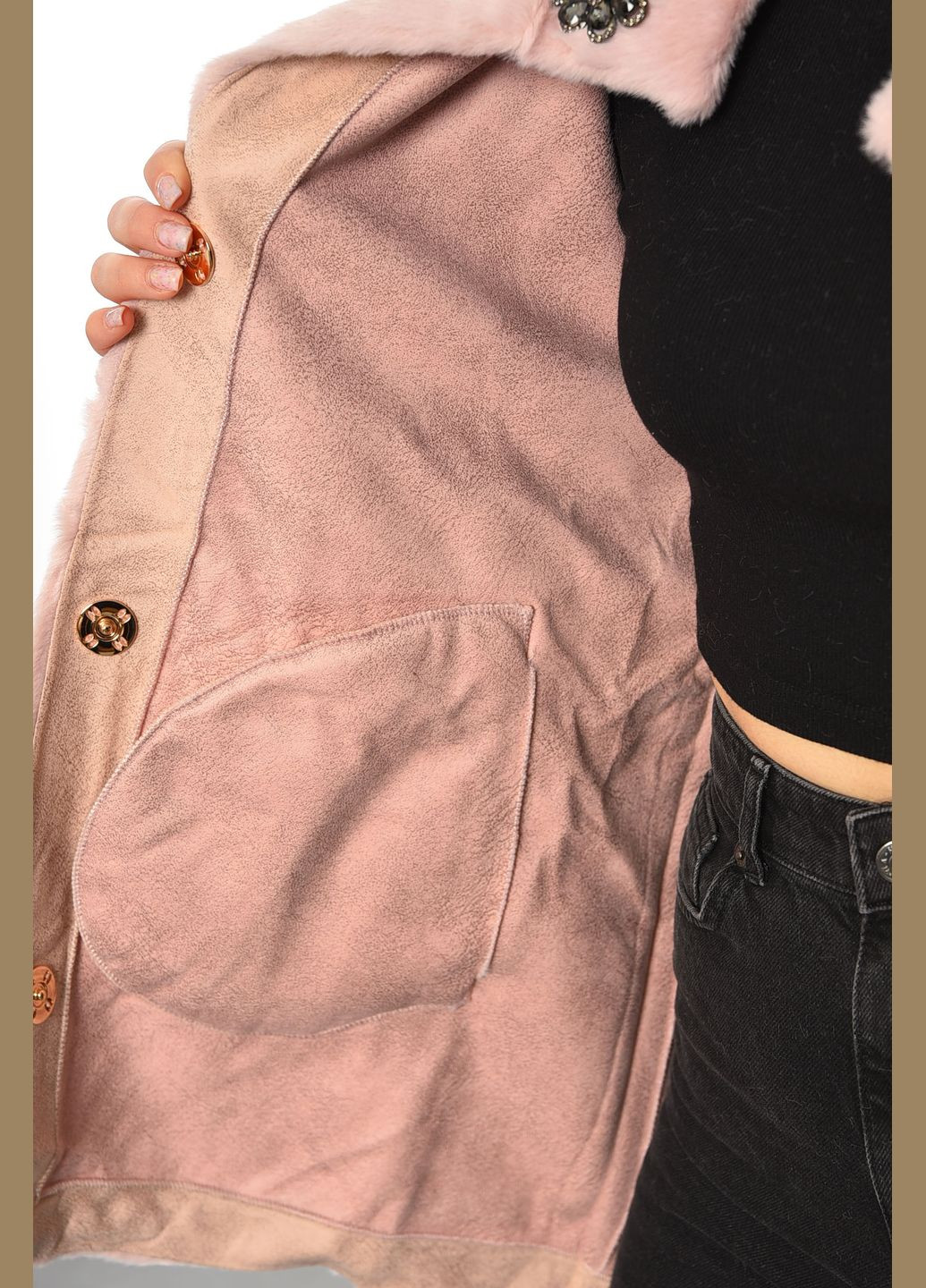 Рожева зимня шуба жіноча на штучному хутрі рожевого кольору Let's Shop