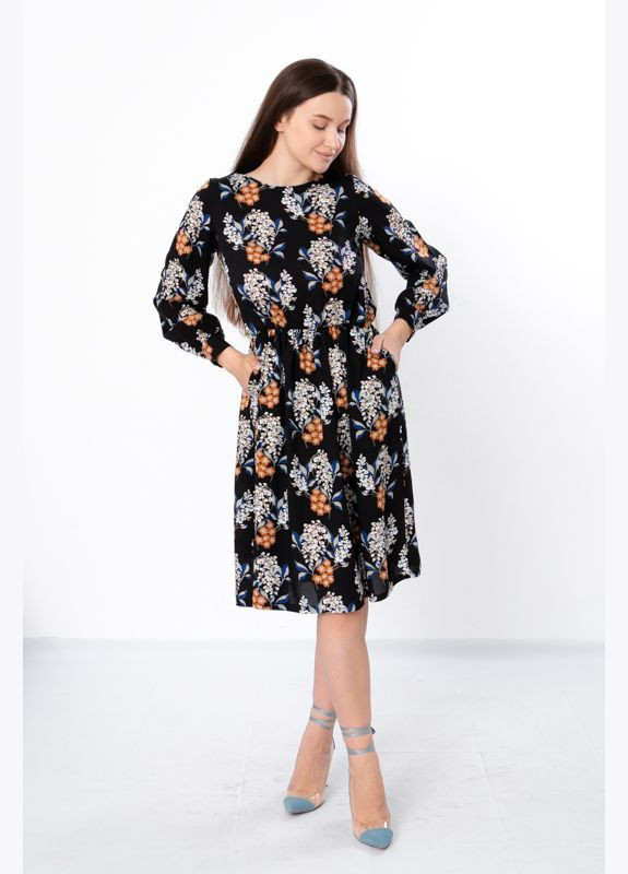 Графітова повсякденний сукня жіноча (p-6932) Носи своє з абстрактним візерунком