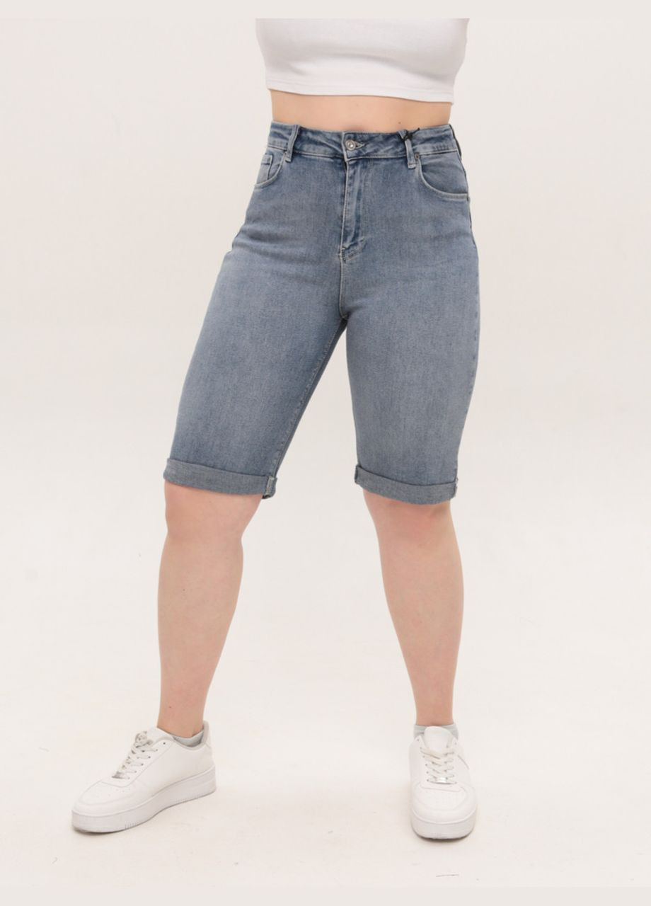 Шорти жіночі блакитні джинсові подовжені великі розміри Cracpot (329854089)