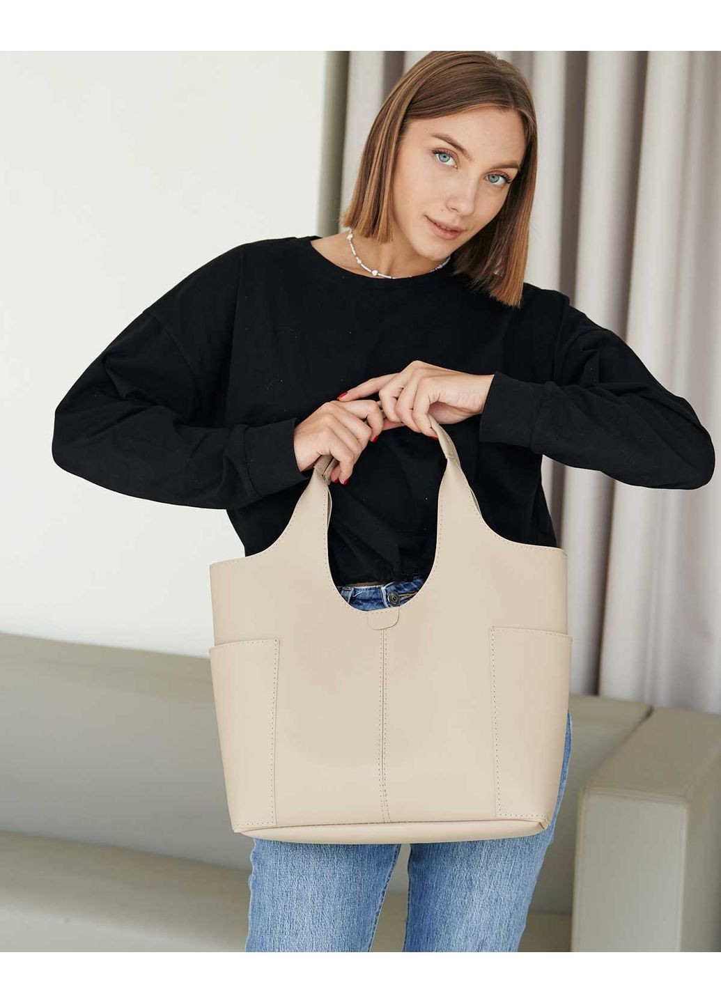 Жіноча бежева сумка з екошкіри для повсякденного використання сумка на блискавці з косметичкою ProDobro (367266126)