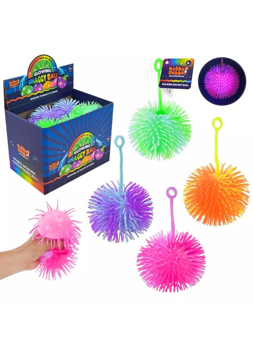 Пушистый антистресс-мяч с подсветкой на резинке, 12 см, Yabba Dabba, в ассортименте - No Brand YD2543 (371928198)