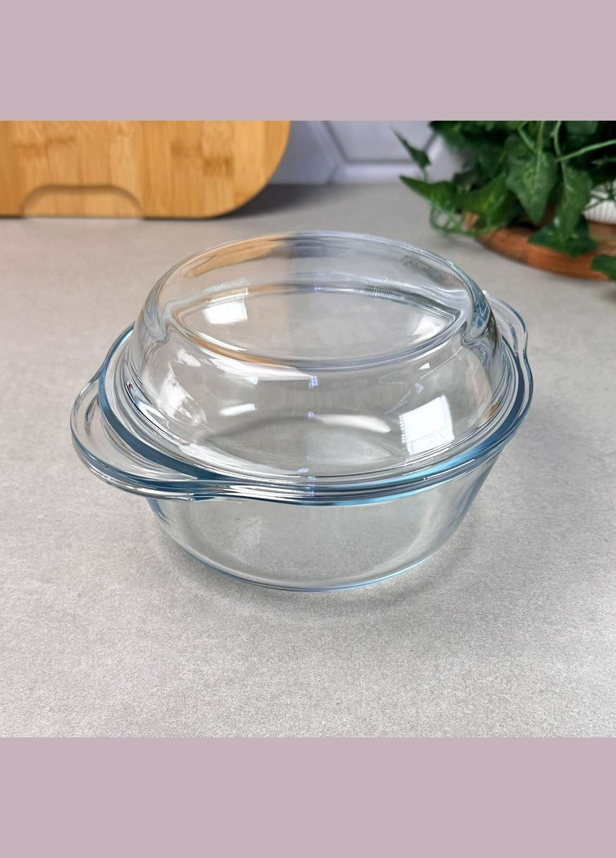 Стеклянная кастрюля с крышкой Borcam 800 мл круглая жаропрочная Pasabahce (316259997)