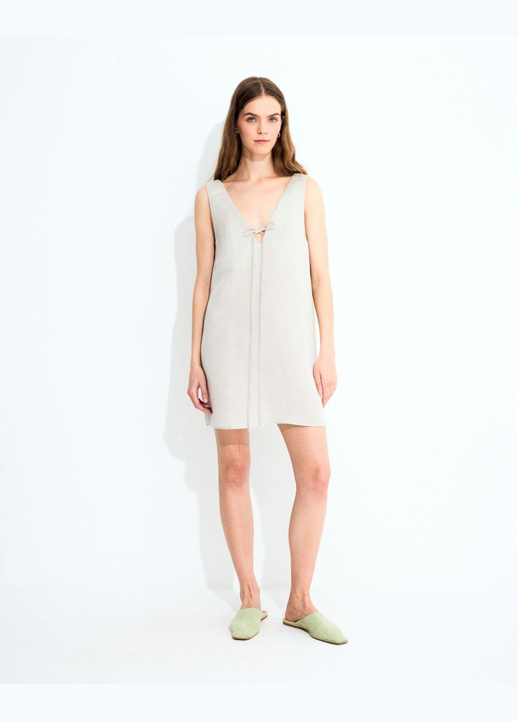 Молочное мини платье конопляное молочное JUL