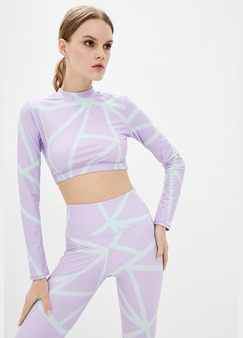 Спортивный топ с длинным рукавом c принтом "Геометрия" фиолет/мята размер M бифлекс 4PROFI (303283001)