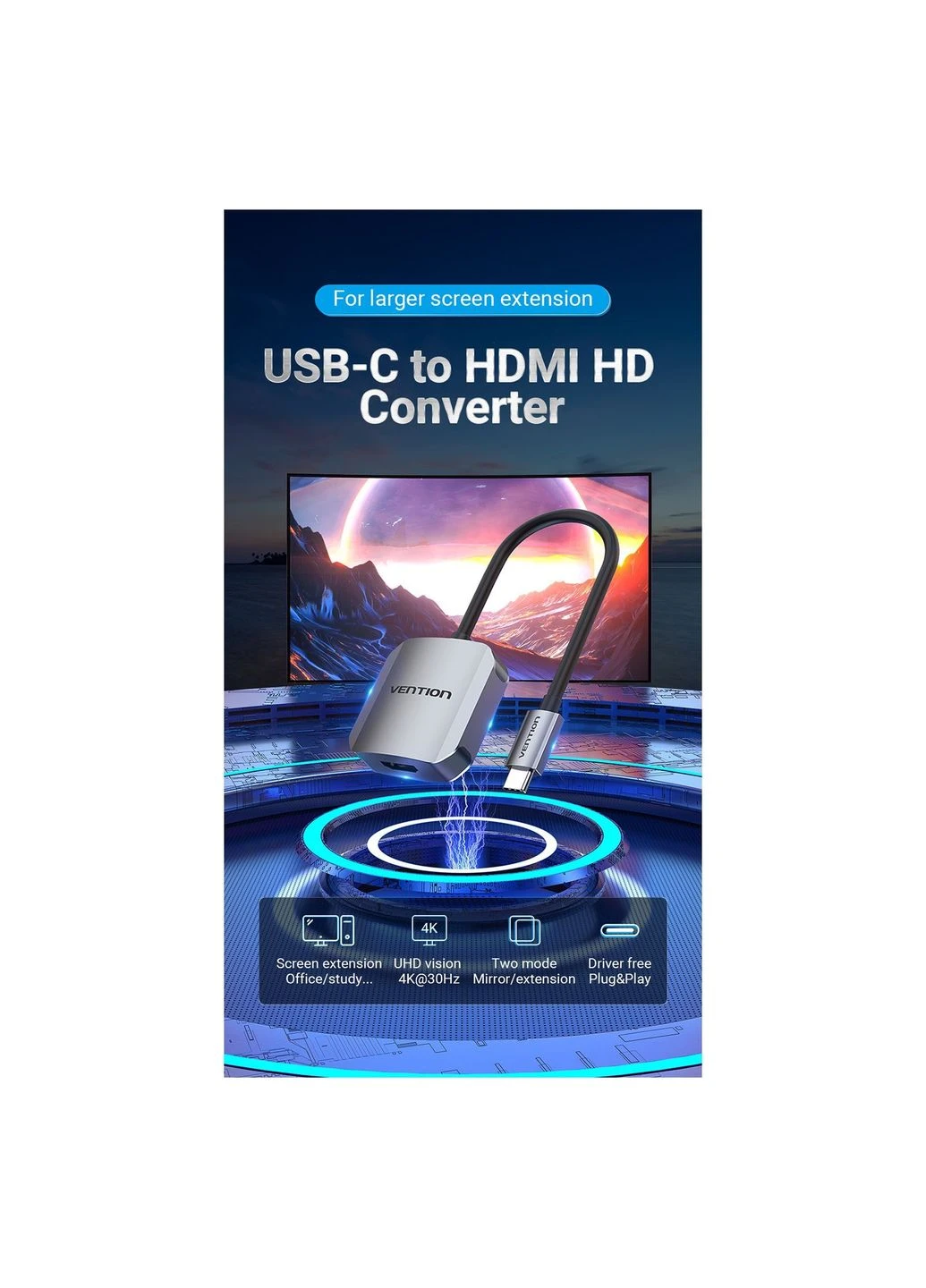 Кабель Vention USB3.1 Type-C to HDMI (F) 4K 30HZ 0.15m (268146361)