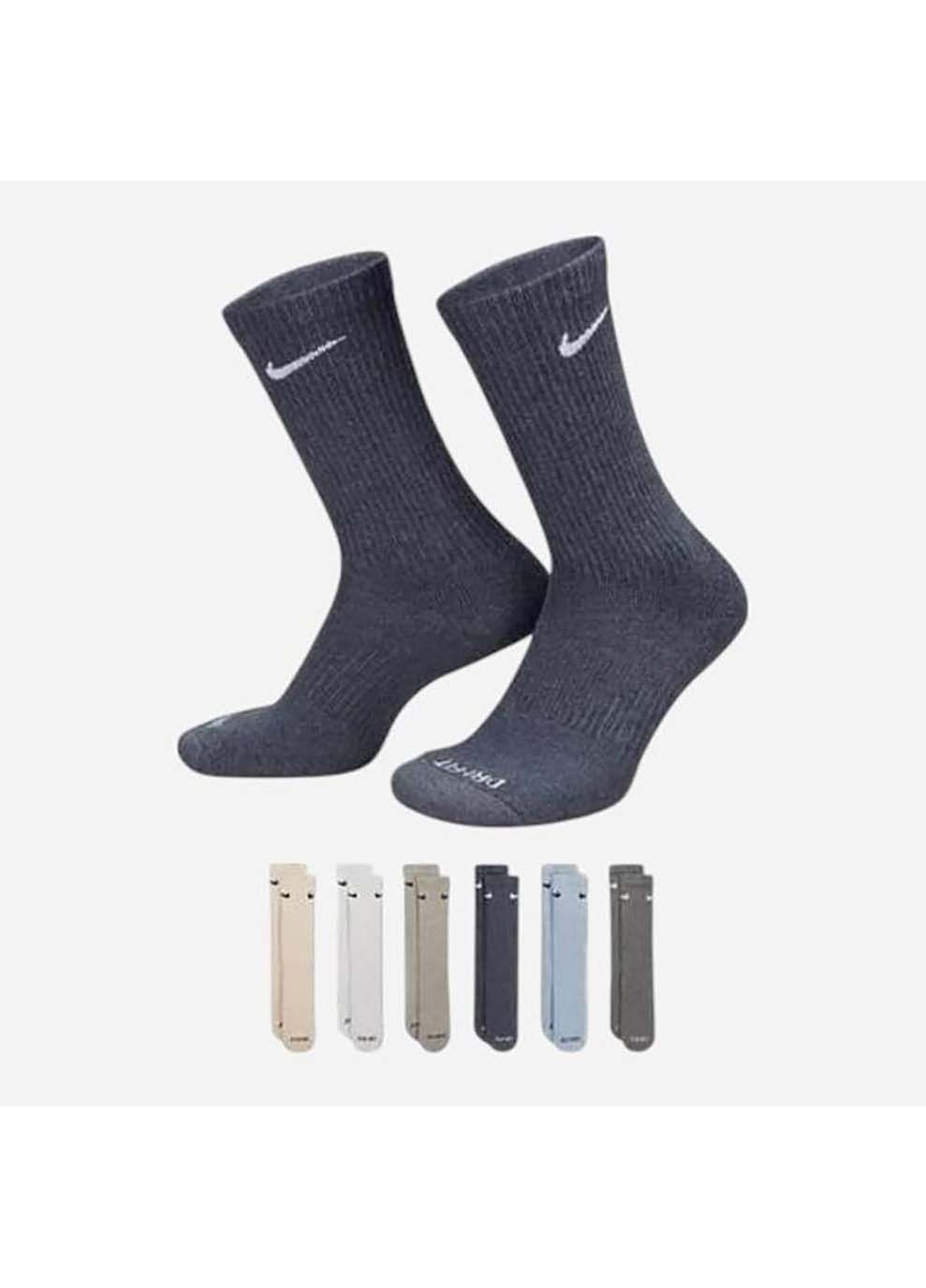 Комбинированные носки u nk ed pls csh crw 6pr серый, бежевый, голубой Nike однотонные (367191946)