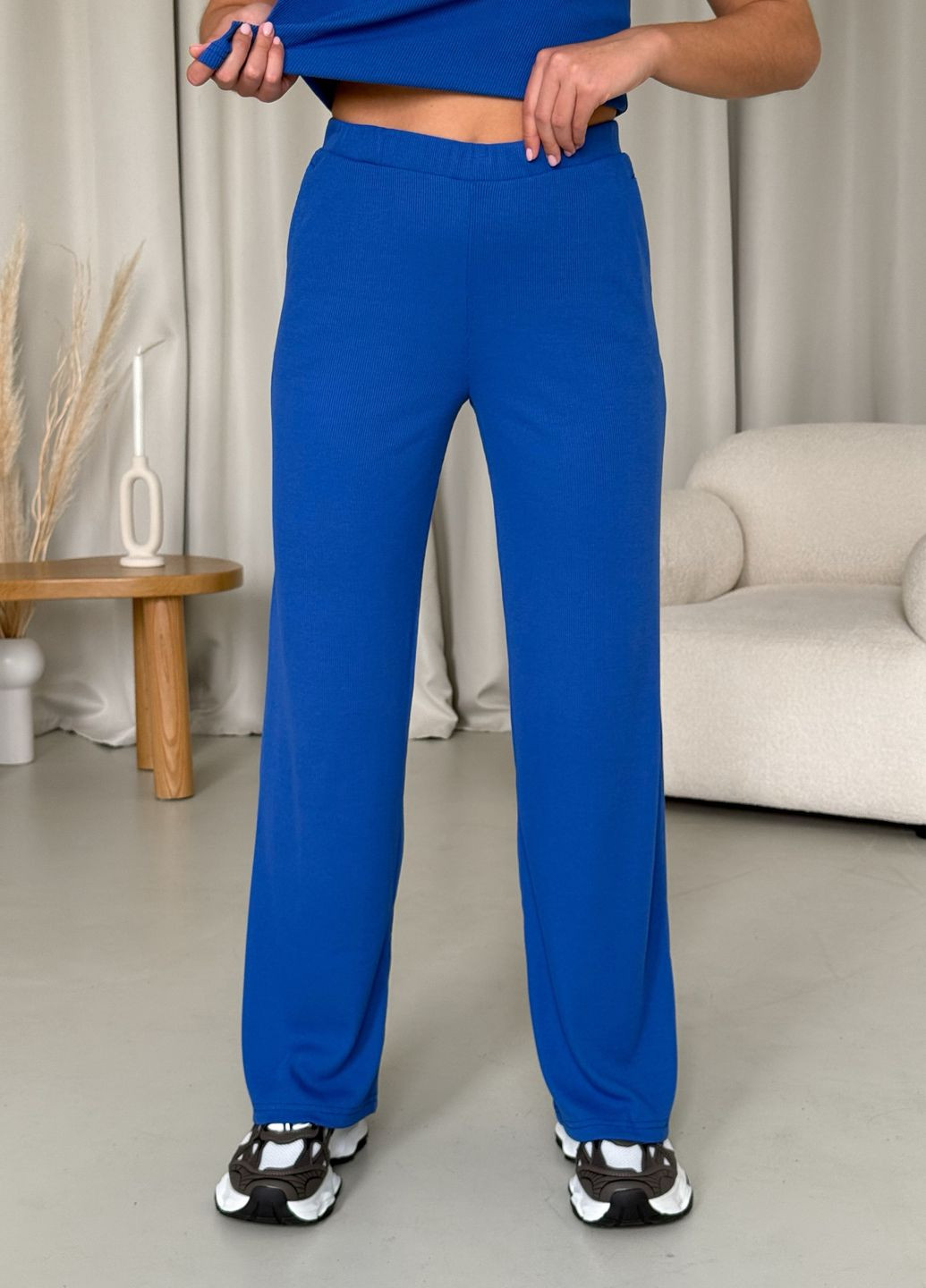 Широкие штаны палаццо в рубчик пояс на резинке Merlini Дженто (323450670)