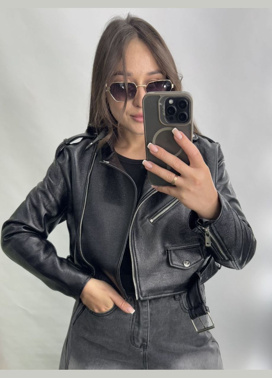 Черная демисезонная куртка женская косуха Україна