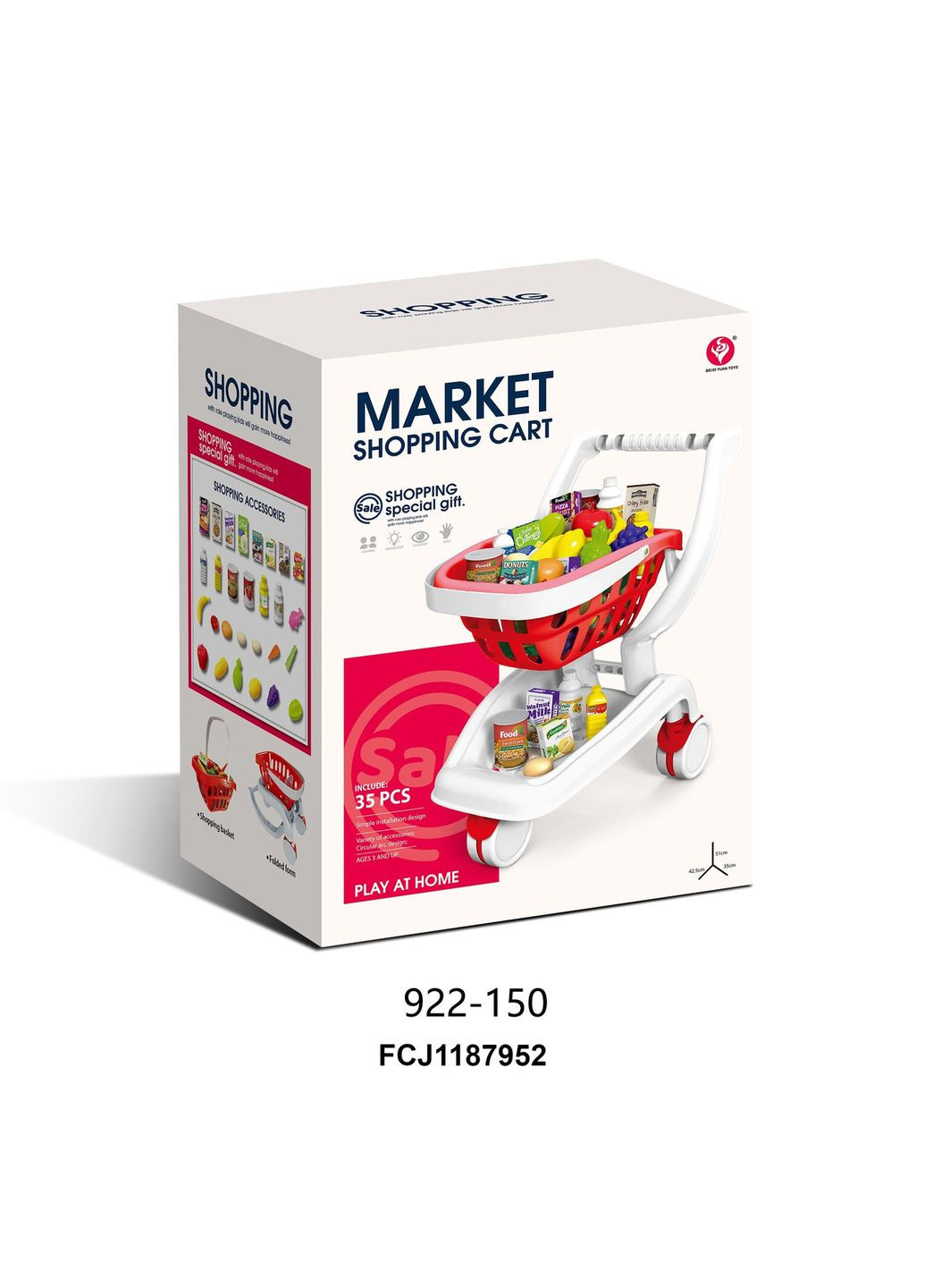 Игровая тележка для магазина 2-в-1 с продуктами, 36 деталей, 42.5×35×51 см (922-150) No Brand (369164001)
