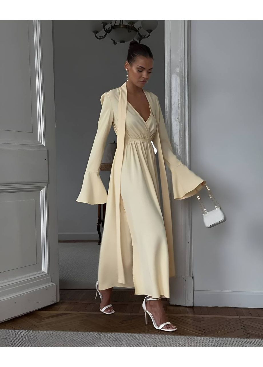 Жовтий вечiрня сукня максі жовтого кольору 34626 кльош No Brand однотонна