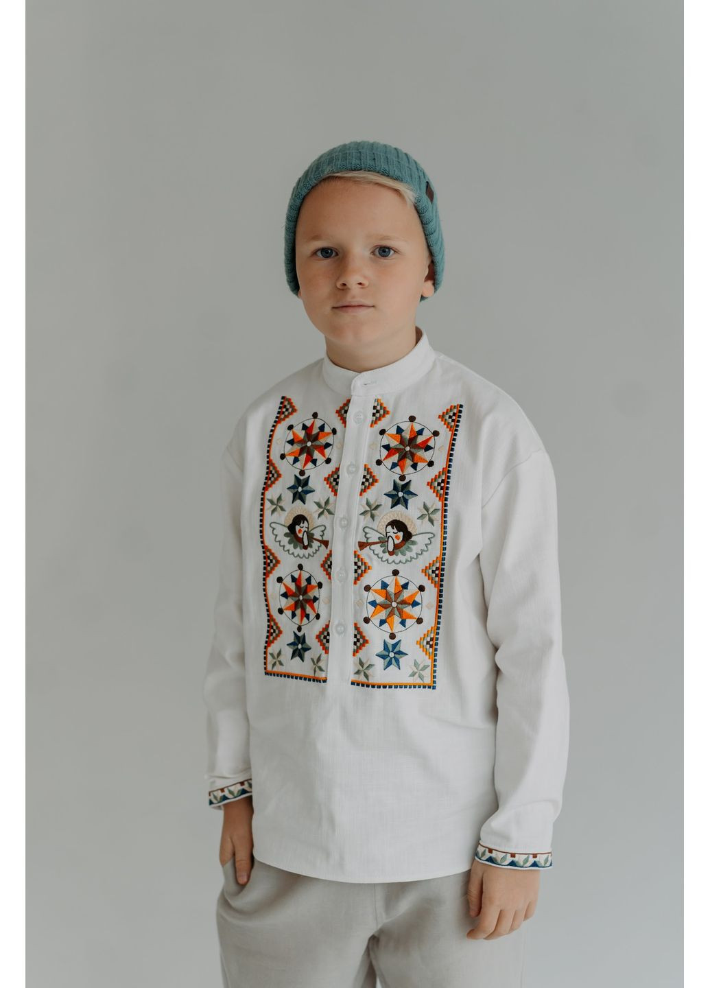 Біла різдвяна вишиванка для хлопчика янгол Kashtanchik бавовна (366213552)