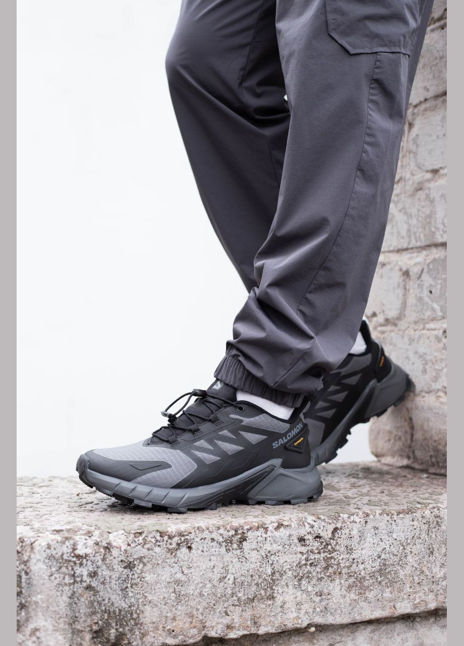 Сірі чоловічі кросівки водовідштовхуючі salomon supercross 4 gore-tex termo gray black No Brand