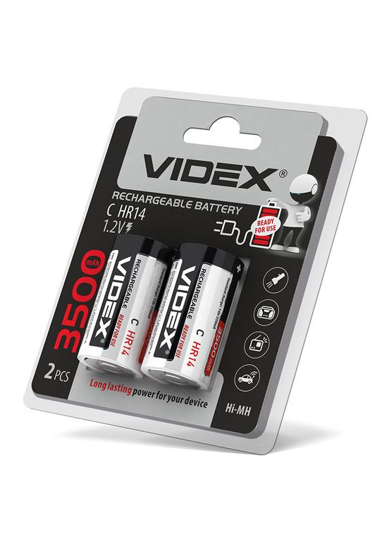 Аккумуляторы HR14/C 3500mAh 2 шт в блистере, готовы к использованию с упаковки (24475) Videx (282312766)