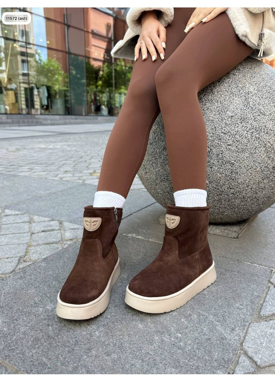 Зимние ботинки зимние из натуральной замши шоколад (36–40) No Brand с логотипом из натуральной замши